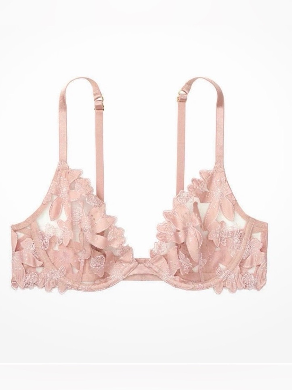 Victoria's Secret LUXE Unlined Floral
Embroidered Demi Bra Demure Pink 38D